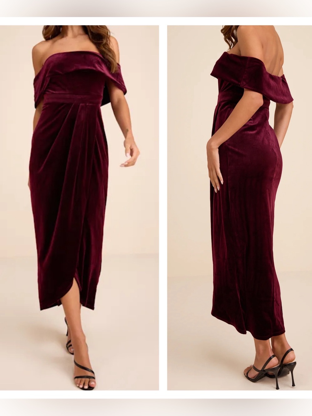 Lulus I’m Enchanted Burgundy Velvet Off Shoulder Maxi Dress Women’s XL NEW